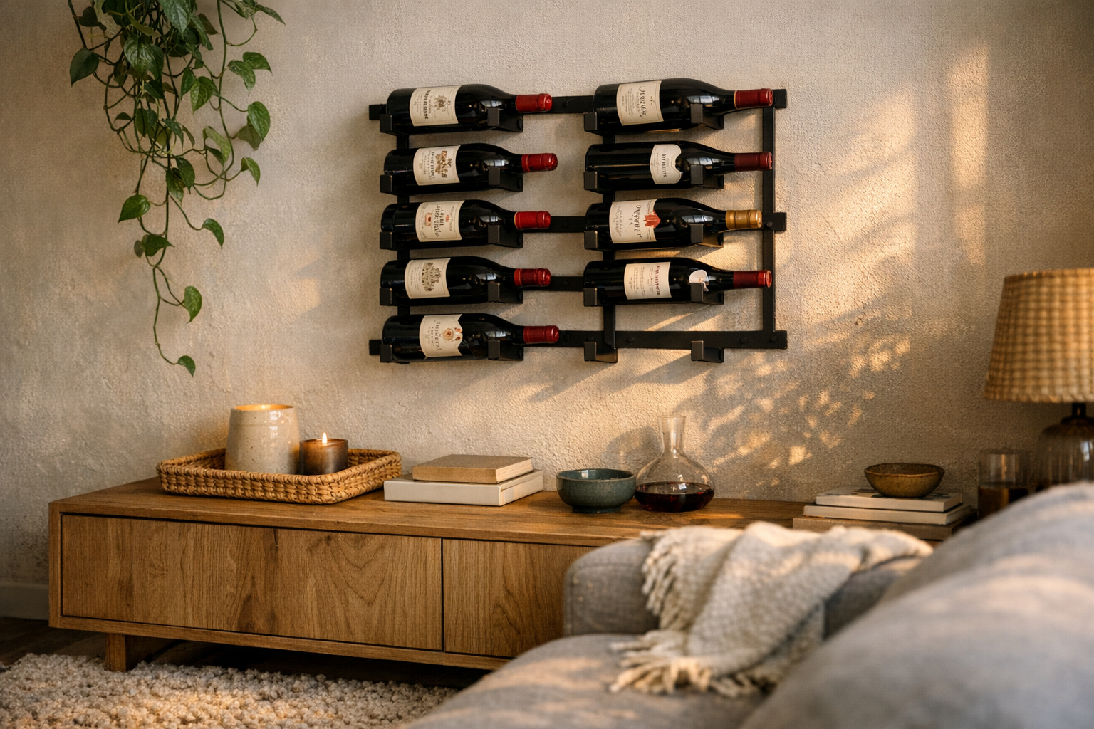 Verschillende types wijnrekken in interieur