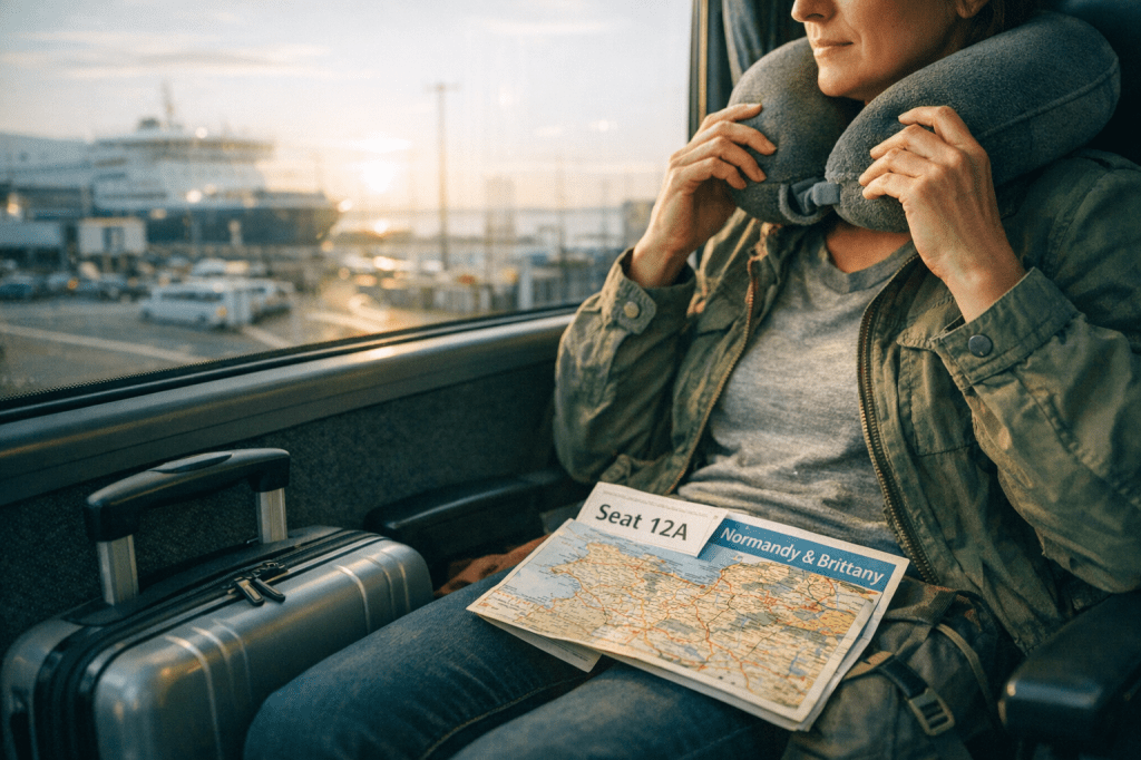 Wat zijn de beste reistips voor een comfortabele busreis naar Normandië en Bretagne, zoals bagage, zitplaatskeuze en pauzes&nbsp;onderweg?