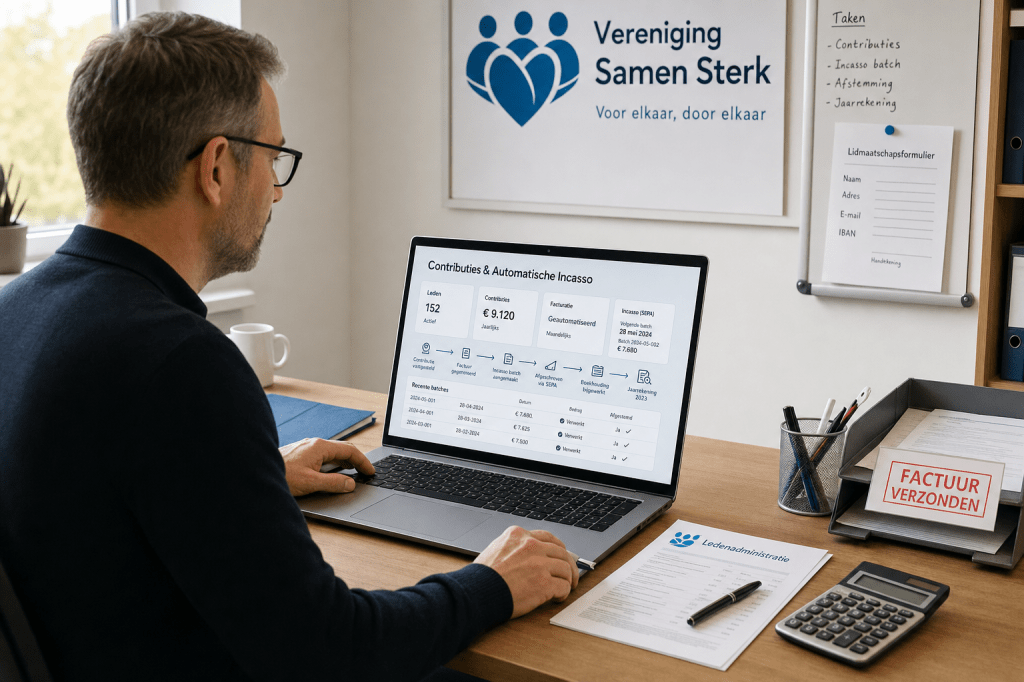 Hoe richt je de administratie van een vereniging zo in dat contributies, facturatie en incasso (SEPA) netjes aansluiten op je boekhouding en je jaarrekening zonder extra handmatig&nbsp;werk?