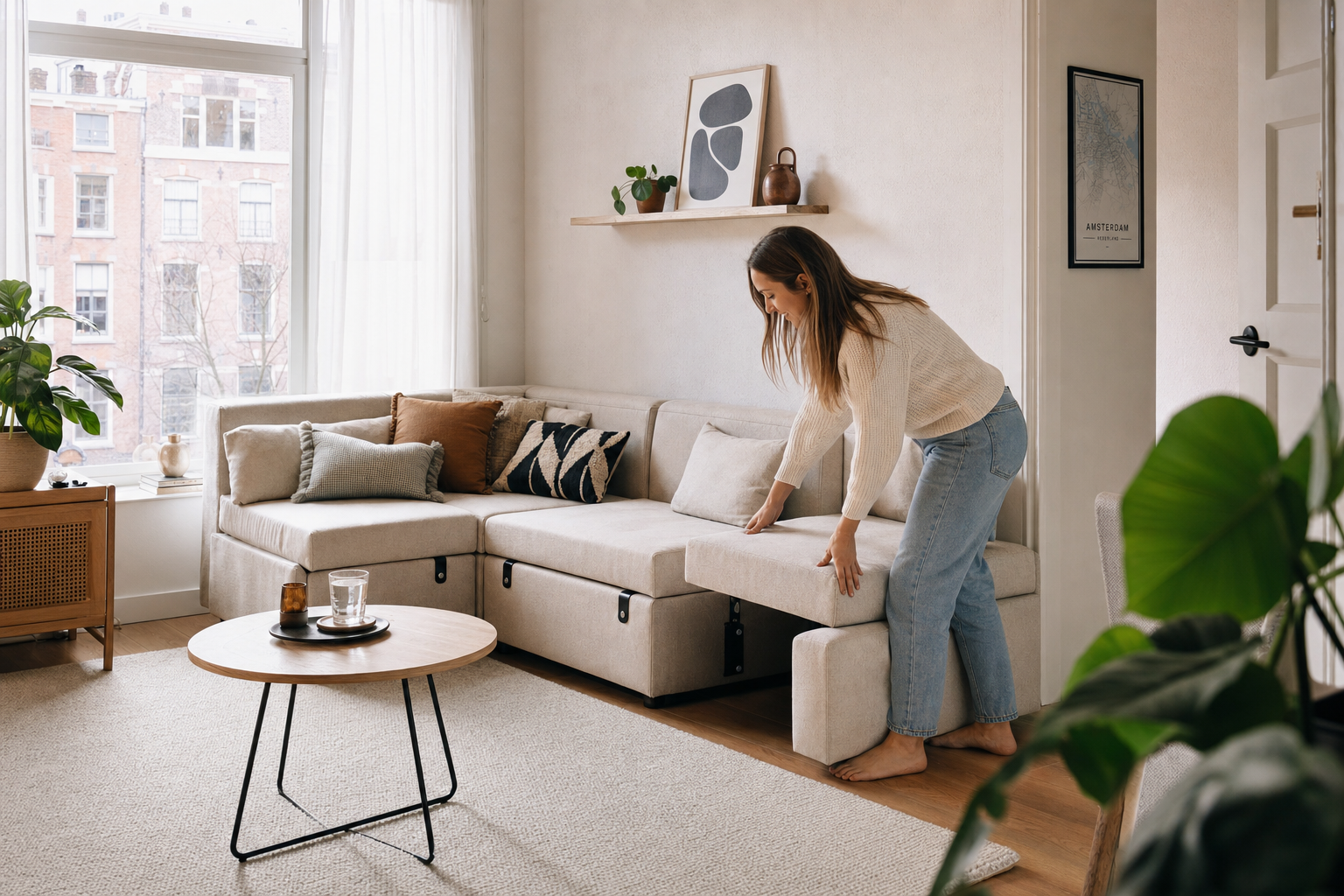 Modulaire elementbank in kleine woonkamer