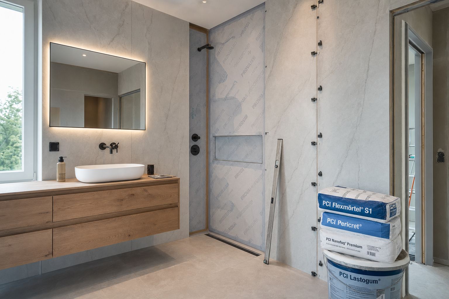 Wandpaneel marmer in badkamer