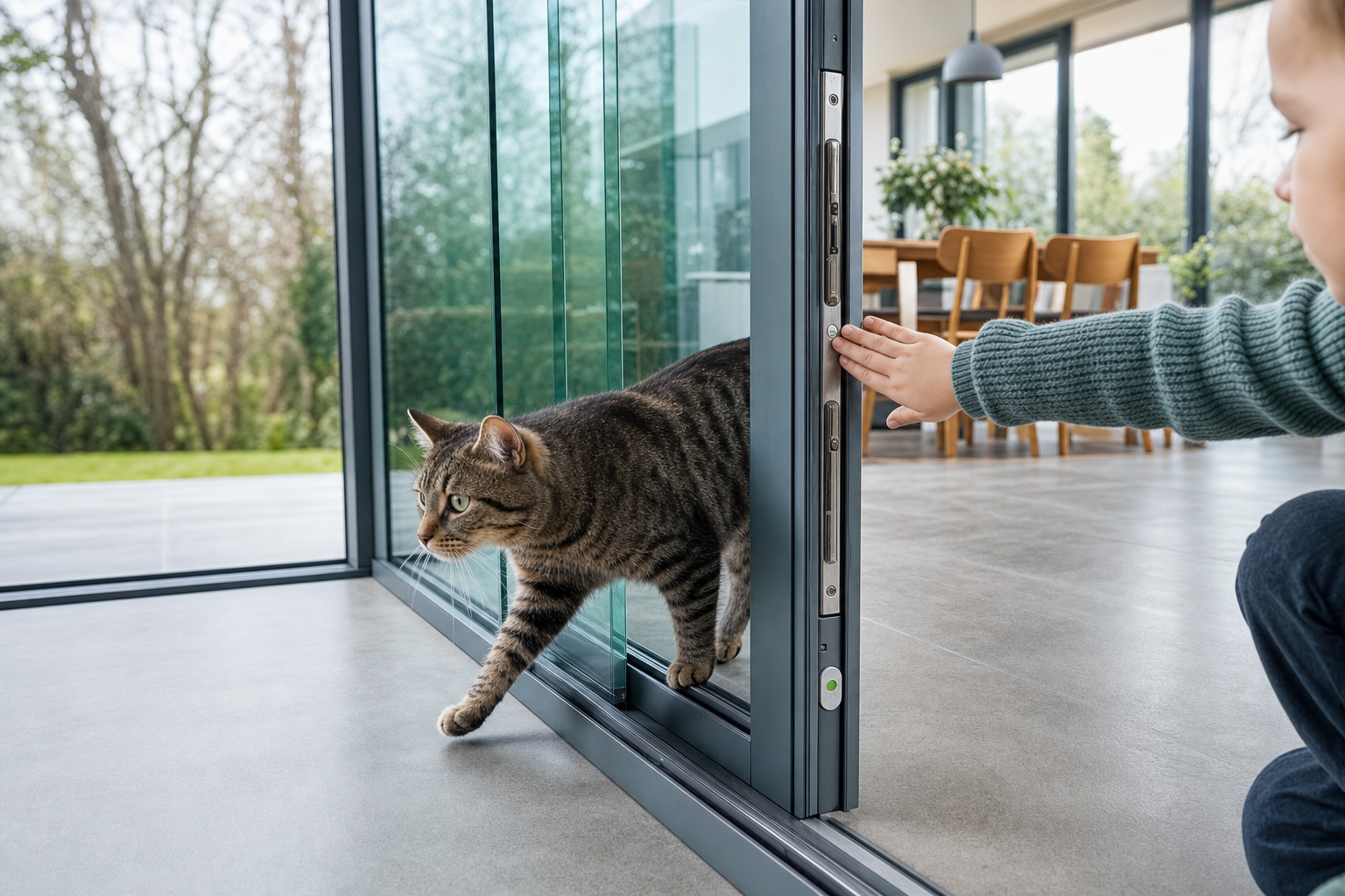 Veiligheidsglas en vingervriendelijke profielen voor glazen schuifwanden